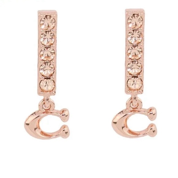 NIP Coach Signature Pave Bar Stud Earrings in rose gold finish - Picture 2 of 4